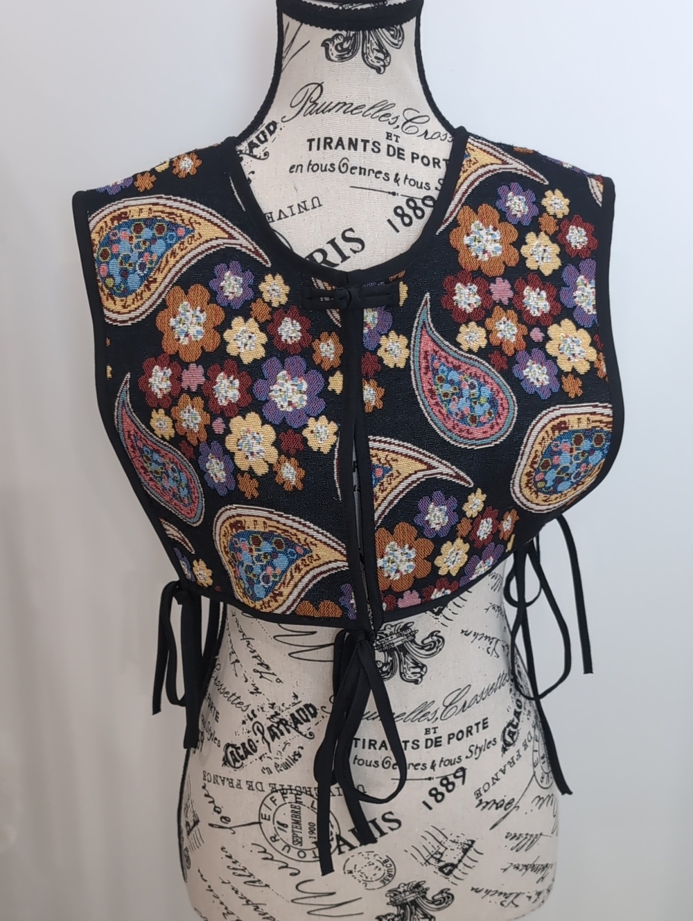 HAUTE HIPPIE | Women's Black w/ Multicolor Floral Embroidered Tie Up Vest